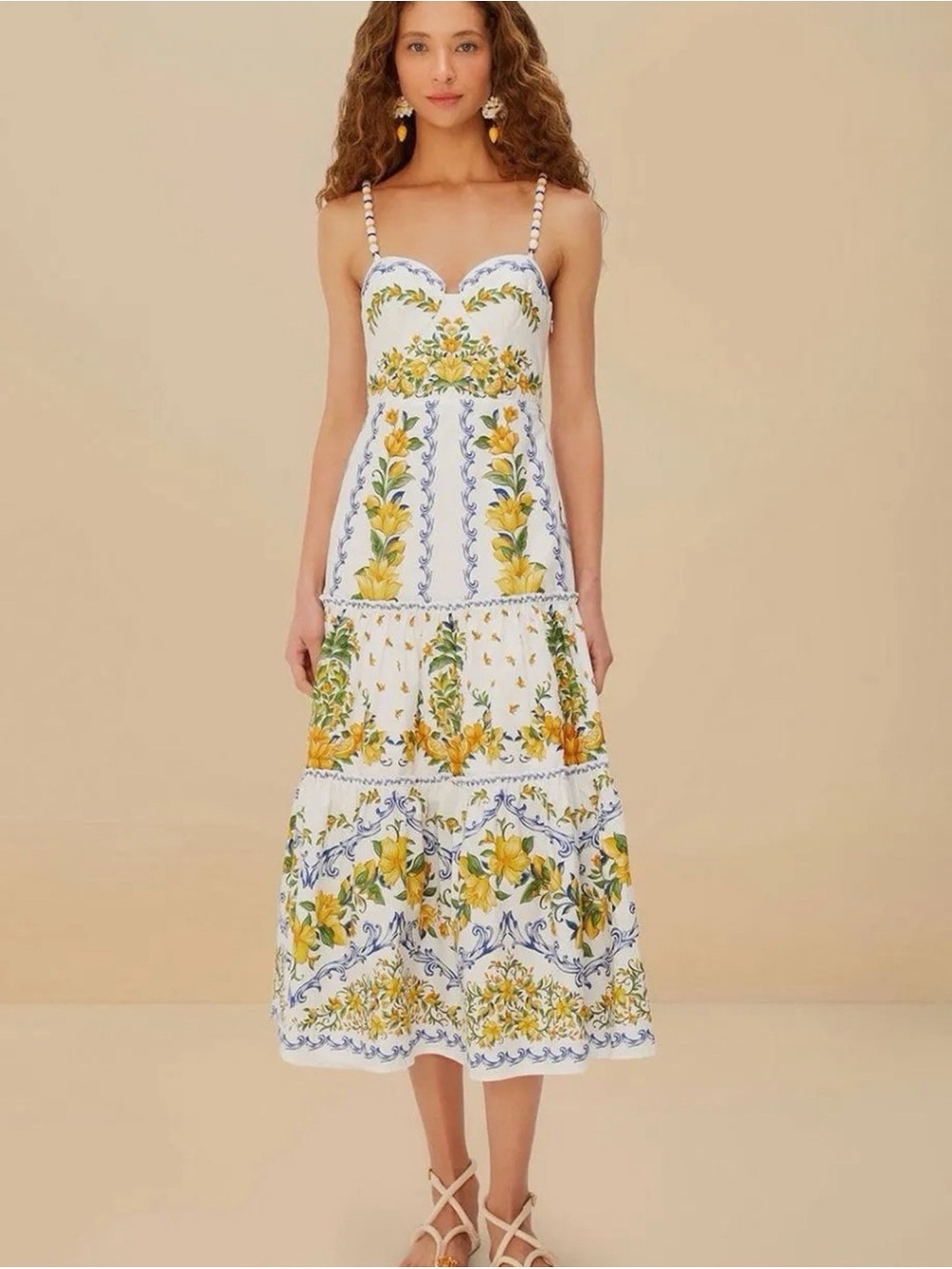 NWT FARM RIO Off-White Sicily Midi Dress